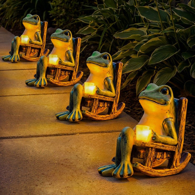 Solargartenfigur Frosch | Warmweißes Led-Licht | Automatik-Dämmerungsschalter | Nachtquak