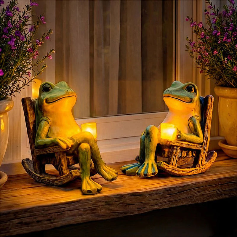 Solargartenfigur Frosch | Warmweißes Led-Licht | Automatik-Dämmerungsschalter | Nachtquak
