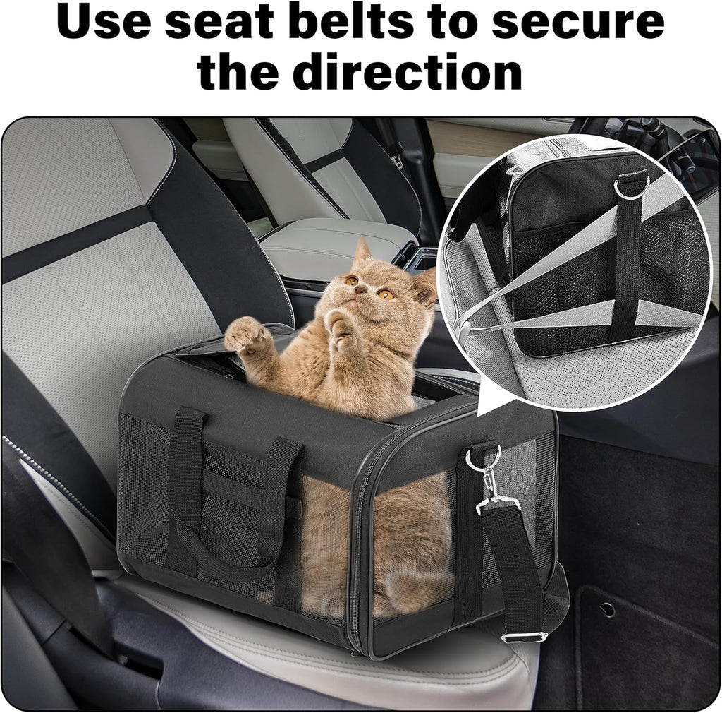 Pet Travel Carrier Soft Sided Portable Bag for Cats, Small Dogs, Kittens or Puppies 17 Lbs Max, Collapsible, Durable, Airline Approved, Travel Friendly (Medium)