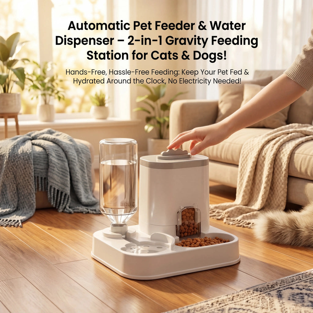 Effortless 2-In-1 Gravity Pet Feeder & Water Dispenser | No Plugs, No Hassle