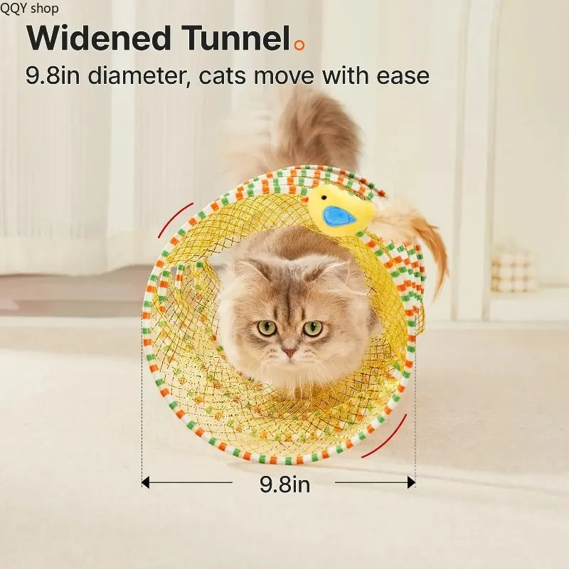 【Summervibes】Spiral Tunnel Cat Toy, Collapsible Spring Cat Tunnel with Feather & Bell, 20 Inch Foldable Indoor Kitten Self Play Toy, Interactive Stimulating Pet Accessory, Durable Fun Play Tunnel for Indoor Cats & Small Pets